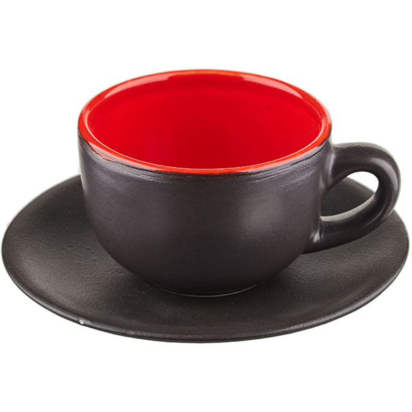 Чайная пара «Кармин»;керамика;200мл;D=15см;красный,черный