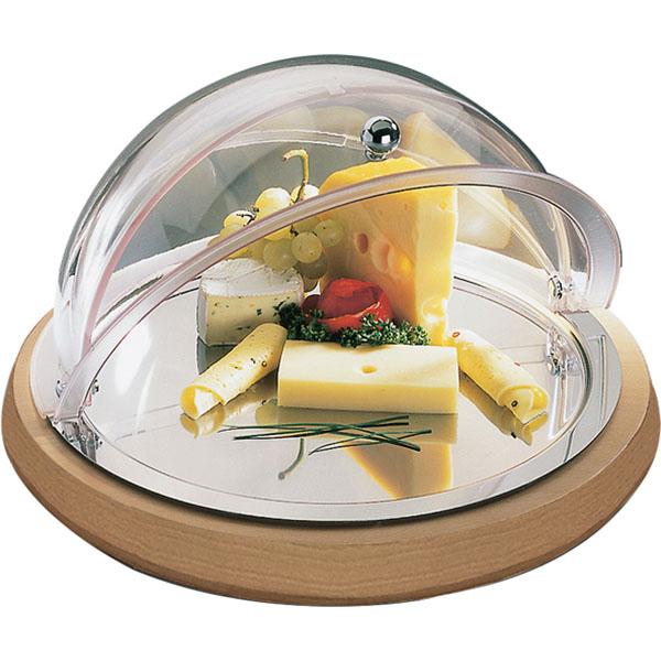 Поднос фуршетный на подставке с охладительным элементом, без крышки;дерево;D=38/48,H=6см;металлич.,с