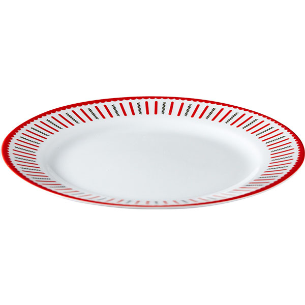 Тарелка «Мезень» Классик Заборчик плоская;фарфор;D=19,H=2см;белый,красный