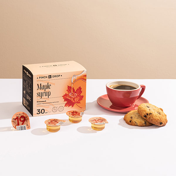 Сироп «Кленовый» ароматизированный порционный Pinch&Drop[30шт];картон;15мл;,H=12,L=15,5,B=10см