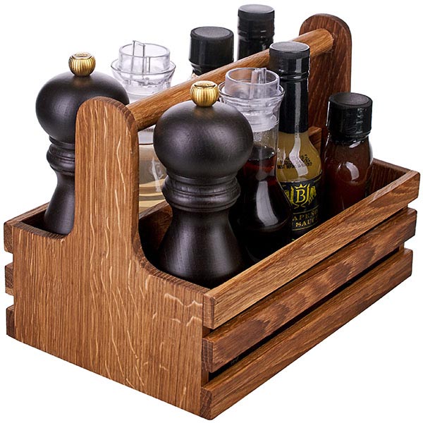 Подставка д/специй 2 отделения;дуб;,H=18,L=24,5,B=16,5см;коричнев.