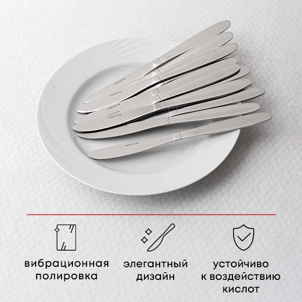 Нож столовый «Визув»;сталь нерж.;,L=210/100,B=2мм;металлич.