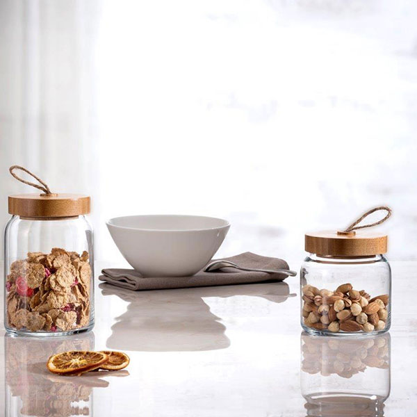 Банка круглая с крышкой «Вуди»;стекло,дерево;0,575л;D=90,H=95мм;прозр.