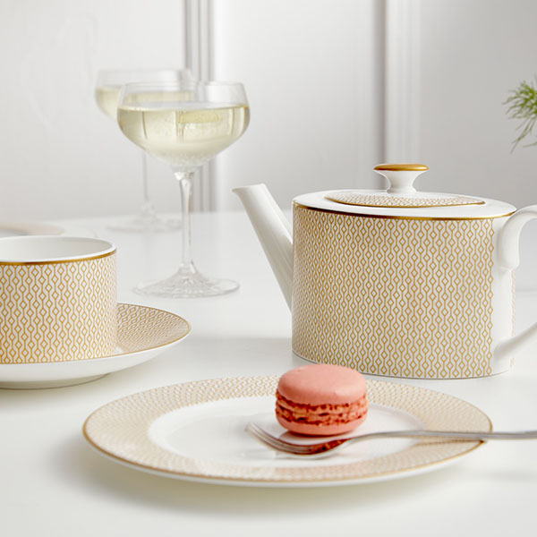 Блюдце «Даймонд»;кост.фарф.;D=16см;золотой,белый