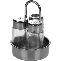 Набор д/специй 3 предм. «Нова»;стекло,сталь нерж.;D=86,H=120,L=85,B=85мм;прозр.,металлич.