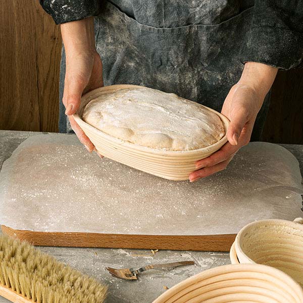 Корзина для расстойки теста овальная на 0,75кг;ротанг;,H=75,L=240,B=140мм;бежев.