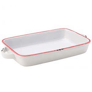 Форма для запекания с ручкой;керамика;,H=35,L=220мм;белый,красный