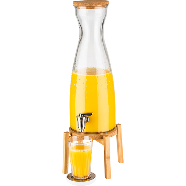 Диспенсер для холодных напитков «Фреш Вуд»;стекло,дерево;4,5л;,H=56,5,L=23,B=23см;прозр.,св. дерево