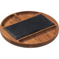 Менажница круглая 4 секции вставка из натурального сланца «Нова»;дуб;D=25,H=3см