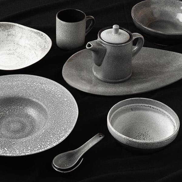 Ложка для мисосупа «Млечный путь» с подставкой;фарфор;,H=3,L=14см;черный,серый