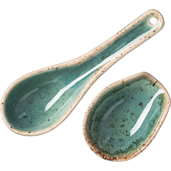 Ложка для мисосупа «Эрбосо Реативо» с подставкой;фарфор;,H=3,L=14см;малахит.,кремов.