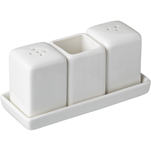 Набор д/специй 3 предм. на подставке «Кунстверк»;фарфор;,H=60,L=130,B=55мм;белый