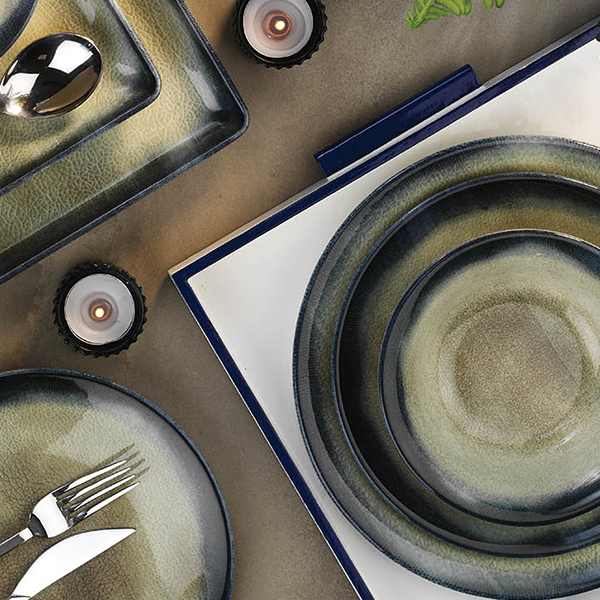 Тарелка «Нанокрем Дарк Блю» с бортом;фарфор;D=280,H=18мм;тем.син.,зелен.