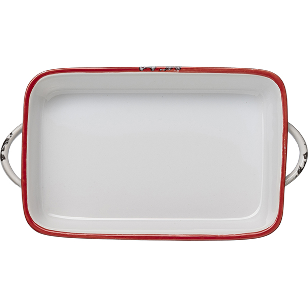 Форма для запекания с ручкой;керамика;,H=35,L=220мм;белый,красный