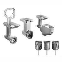 Насадки в комплекте (протирка,мясорубка,овощерезка);металлич.