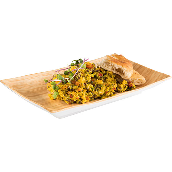 Блюдо сервировочное «Бамбук» прямоугольное;пластик;,H=3,L=21,B=13см;бежев.,белый