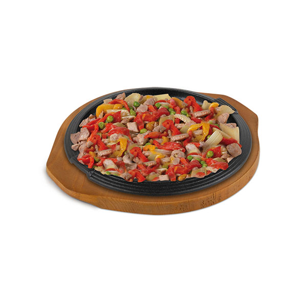 Сковорода для фахитос с подставкой;чугун,дерево;D=250,H=30,L=305мм;черный,коричнев.