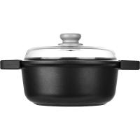 Кастрюля с крышкой(индукция) «Гранито»;алюм.литой;D=24,H=11см;серый