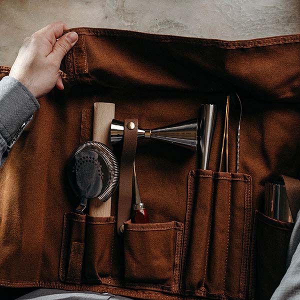 Набор барный «Мотиво» в скрутке (10 предметов) ;сталь нерж.,ткань;серебрист.,коричнев.