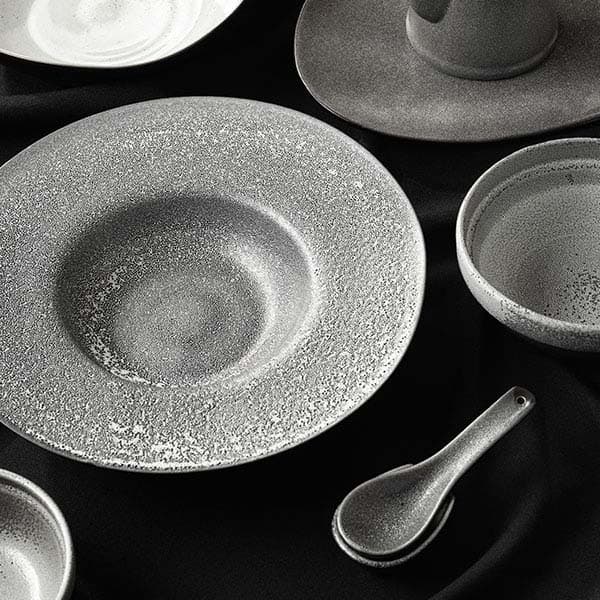 Ложка для мисосупа «Млечный путь» с подставкой;фарфор;,H=3,L=14см;черный,серый