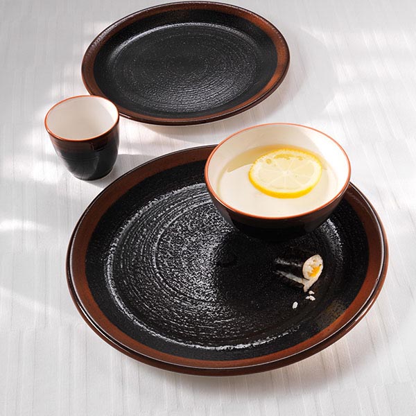 Тарелка «Кото» мелкая;фарфор;D=205,H=15мм;черный,коричнев.