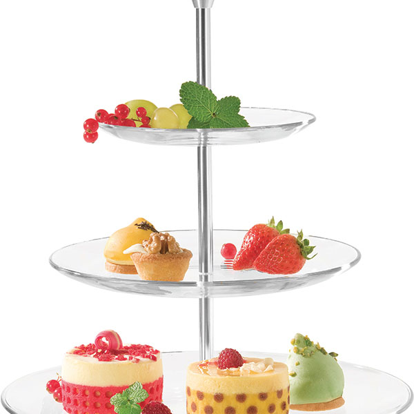 Этажерка 3-х ярусная д/десерта «Фул мун» D=15/21/28см;алюмин.,стекло;,H=33см;прозр.,металлич.