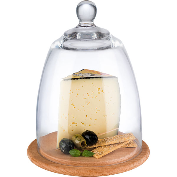 Доска для подачи с крышкой;дерево,пластик;D=18,5/16,H=24см;св. дерево,прозр.