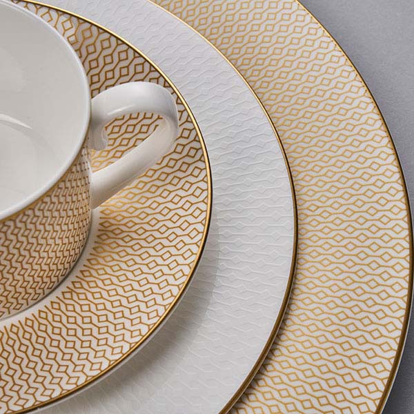 Блюдце «Даймонд»;кост.фарф.;D=16см;золотой,белый