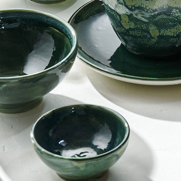 Салатник «Аврора Везувиус Бернт Эмералд»;фарфор;50мл;D=7см;бежев.,зелен.