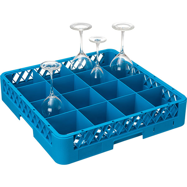 Кассета для бокалов 16 ячеек «Проотель» Dmax=113,Hmax=80мм;полипроп.;,H=10,L=50,B=50см;голуб.