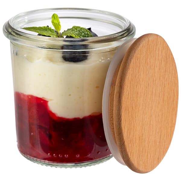 Банка для подачи «Вэк» набор с крышкой[12шт];стекло,дерево;D=6,H=7см;прозр.,св. дерево