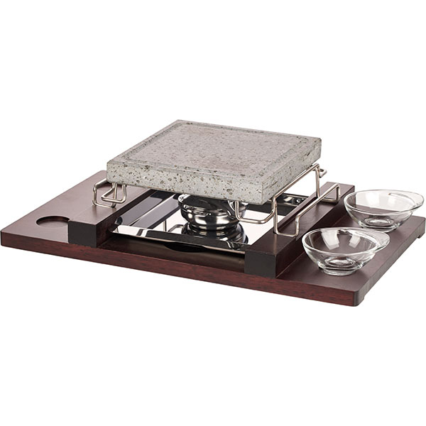 Камень д/подачи горячих блюд+подставка; нат.камень;лав.камень,сталь;,H=11,5,L=51,5/48,5,B=31см;серый