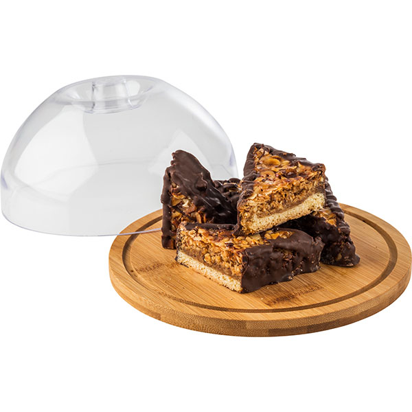 Доска для подачи с крышкой;бамбук,пластик;D=20,5,H=10см;св. дерево,прозр.