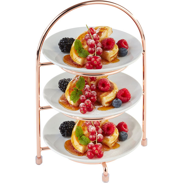 Этажерка 3-ярусная для тарелок;металл,хромирован.;D=10,5/17,H=26,L=18,5,B=15,5см;медный