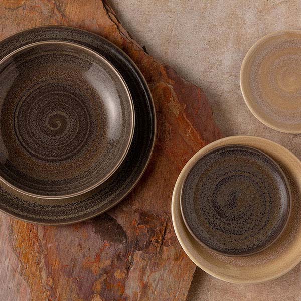 Салатник «Революшн»;фарфор;0,65л;D=205,H=40мм;серый,коричнев.