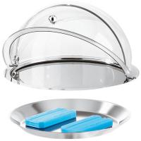 Поднос фуршетный с крышкой с охладительным элементом (5 предметов);нерж.;D=38,H=24см;металлич.,прозр