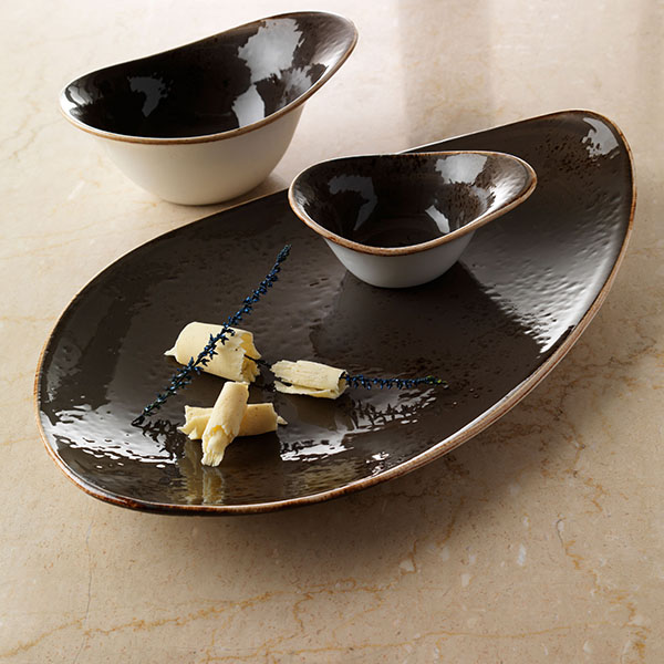 Блюдо «Крафт Грэй»;фарфор;,H=35,L=370,B=240мм;серый