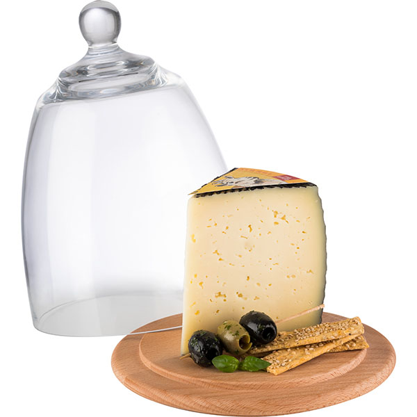 Доска для подачи с крышкой;дерево,пластик;D=18,5/16,H=24см;св. дерево,прозр.