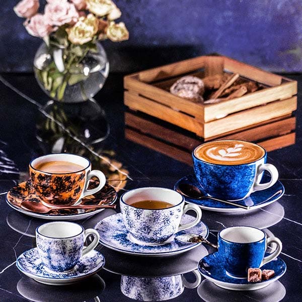 Блюдце «Аида» с декором;фарфор;D=14,5см;белый,синий