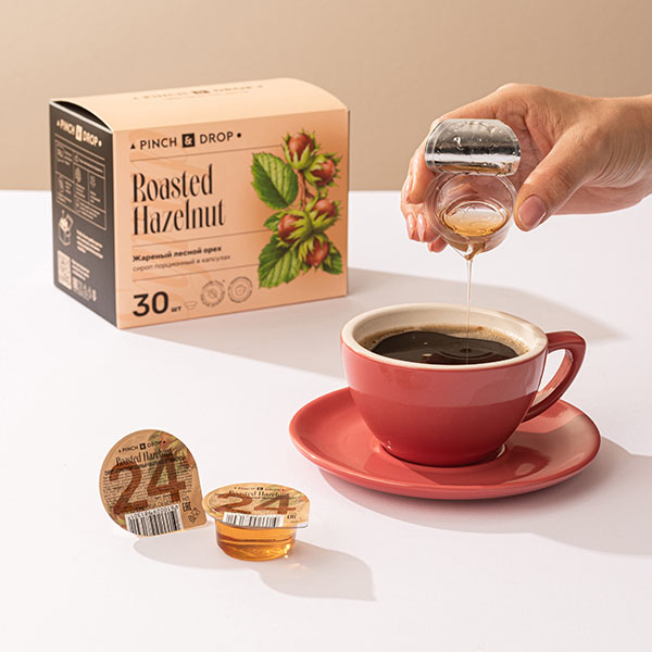 Сироп «Жареный Лесной Орех» ароматизированный порционный Pinch&Drop[30шт];картон;15мл;,H=12,L=15,5,B