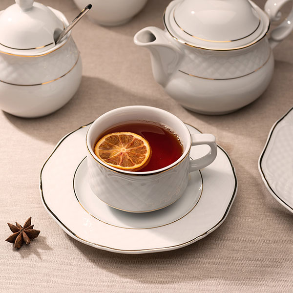 Блюдце «Афродита»;фарфор;D=16см;белый,золотой