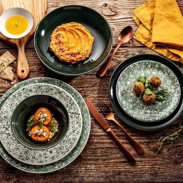 Тарелка «Инк» мелкая;фарфор;D=30,H=2см;зелен.,белый