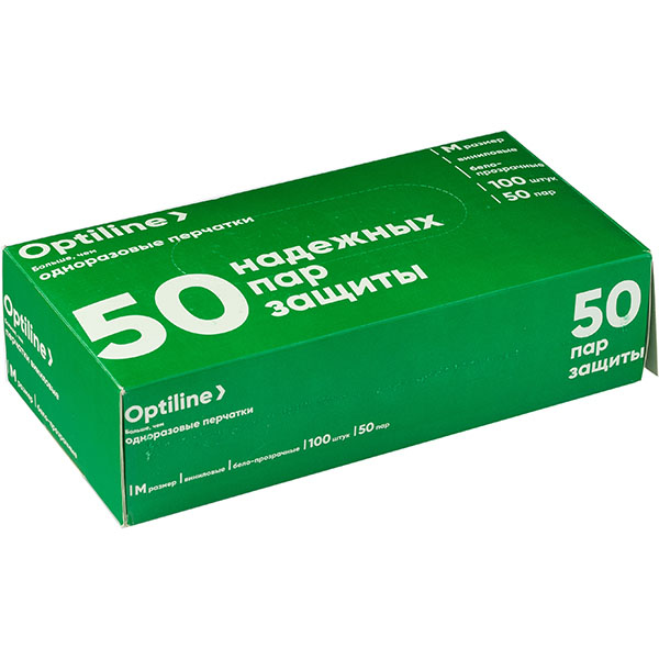 Перчатки размер (M) неопудр.50 пар (100шт);винил;прозр.
