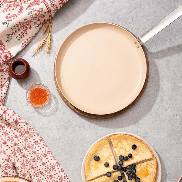 Сковорода для блинов;алюмин.,керамика;D=28,H=2,L=48см;белый,коричнев.