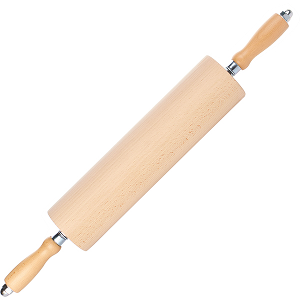 Скалка с вращающимися ручками;бук;D=8,L=65/35см;древесн.,белый