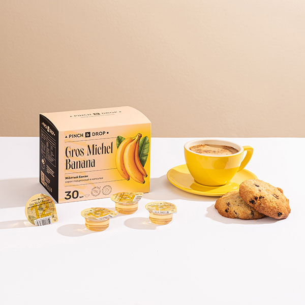 Сироп «Желтый Банан» ароматизированный порционный Pinch&Drop[30шт];картон;15мл;,H=12,L=15,5,B=10см