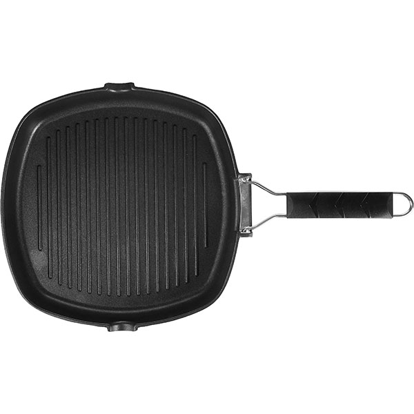 Сковорода-гриль квадр. «Проотель»;алюм.литой,пластик;,H=4,L=28,B=28см;черный