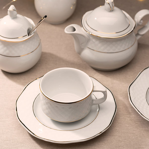 Блюдце «Афродита»;фарфор;D=16см;белый,золотой