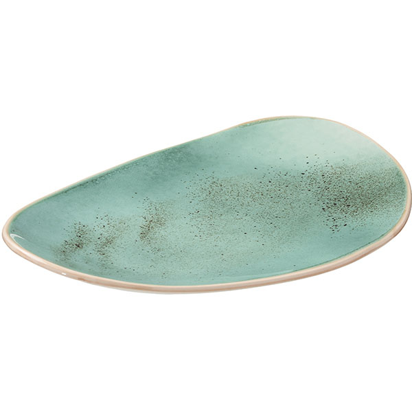 Блюдо «Эрбосо Реативо»;фарфор;,L=37,B=25см;бирюз.,бежев.