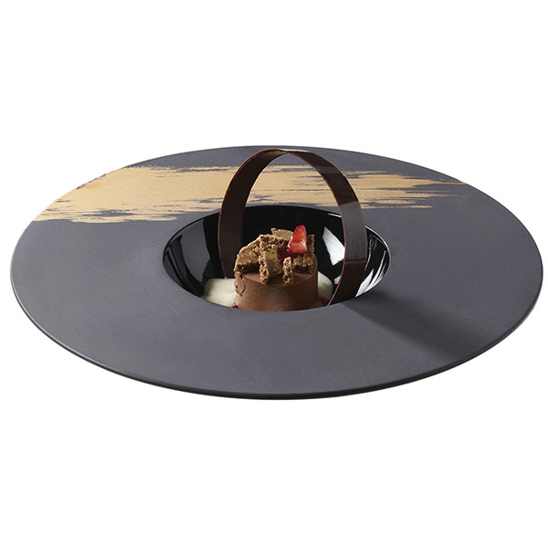 Тарелка «Сфера» с широким бортом;керамика;300мл;D=30,3см;черный,золотой